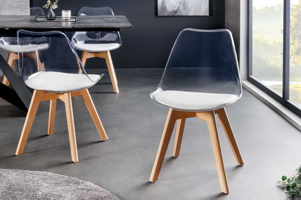 4er Set Design-Klassiker Stuhl NORWAY transparent weiss Buchenholz