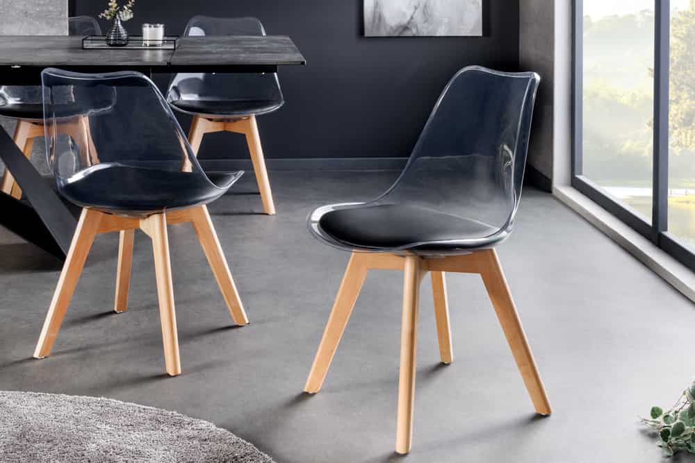 4er Set Design-Klassiker Stuhl NORWAY transparent schwarz Buchenholz