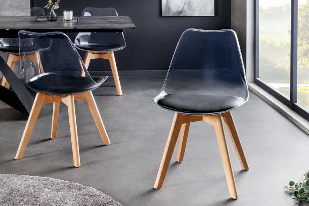 4er Set Design-Klassiker Stuhl NORWAY transparent schwarz Buchenholz