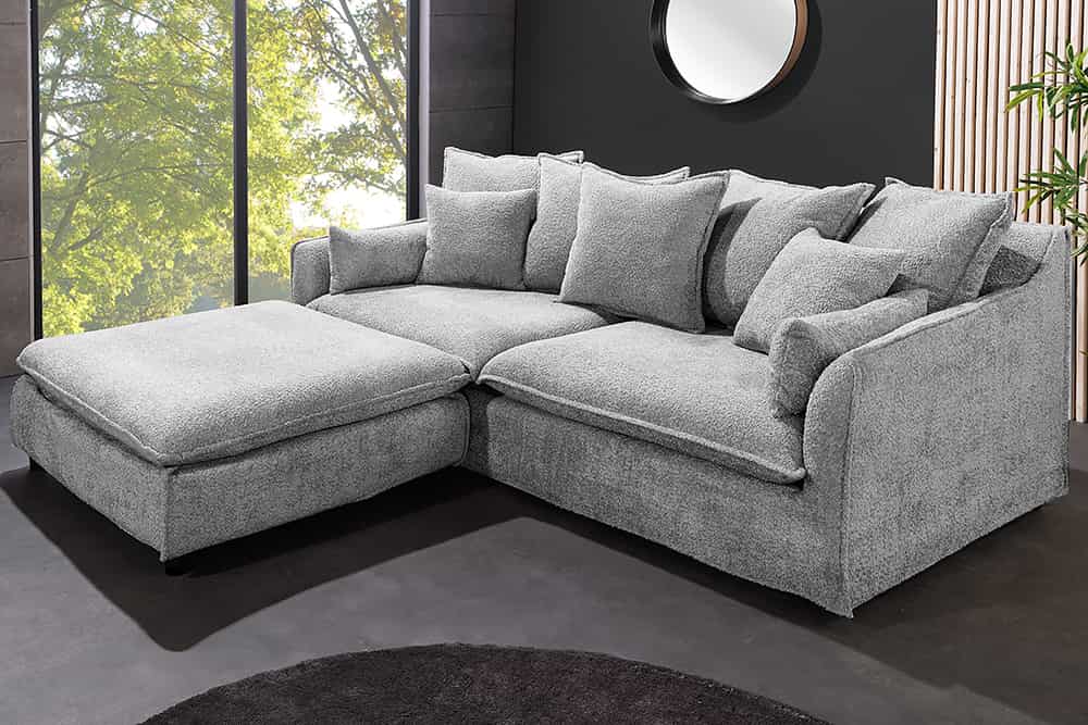 Moderner Hussenhocker PARADISO 100cm Bouclé grau Federkern