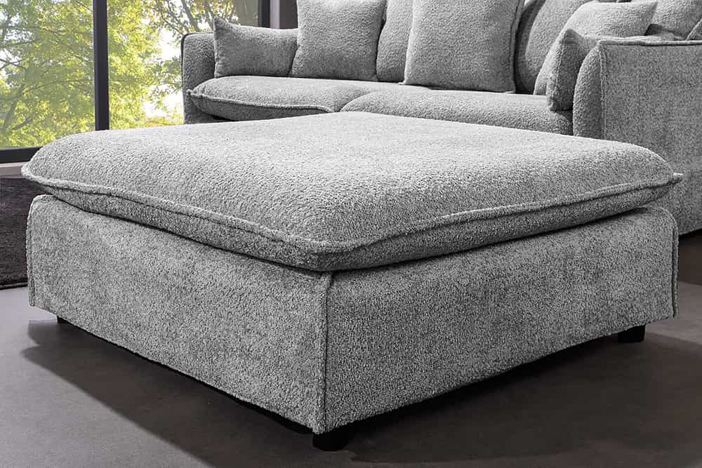 Moderner Hussenhocker PARADISO 100cm Bouclé grau Federkern
