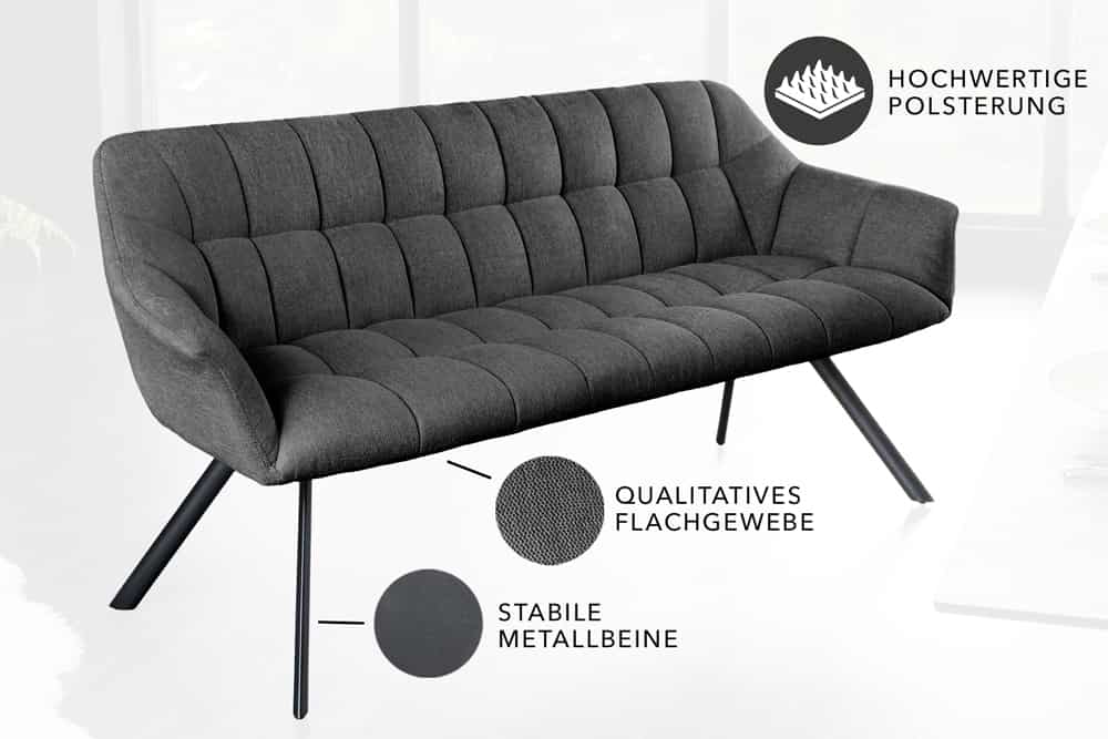 Moderne Sitzbank LYON 165cm Flachgewebe anthrazit mit Lehnen