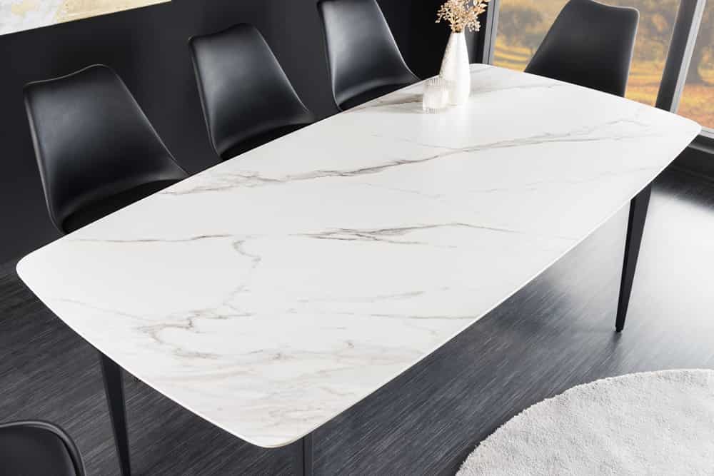 Eleganter Esstisch VENEZIA 160cm weiss-schwarz Marmor-Optik Keramik – LebensWohnArt