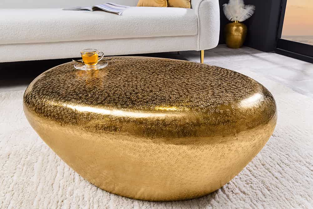 Design Couchtisch MARTELLO 75cm gold Metall Hammerschlag