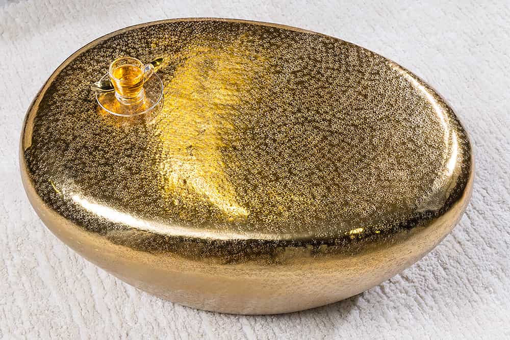 Design Couchtisch MARTELLO 75cm gold Metall Hammerschlag