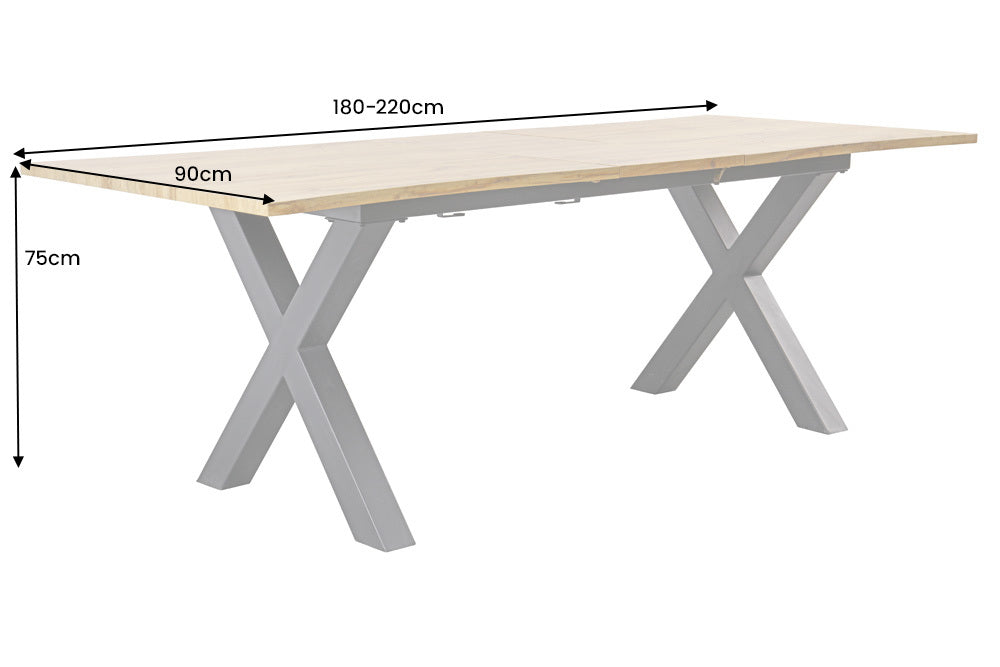 Ausziehbarer Esstisch OAKLAND 180-220cm Wildeiche-Design Baumkante