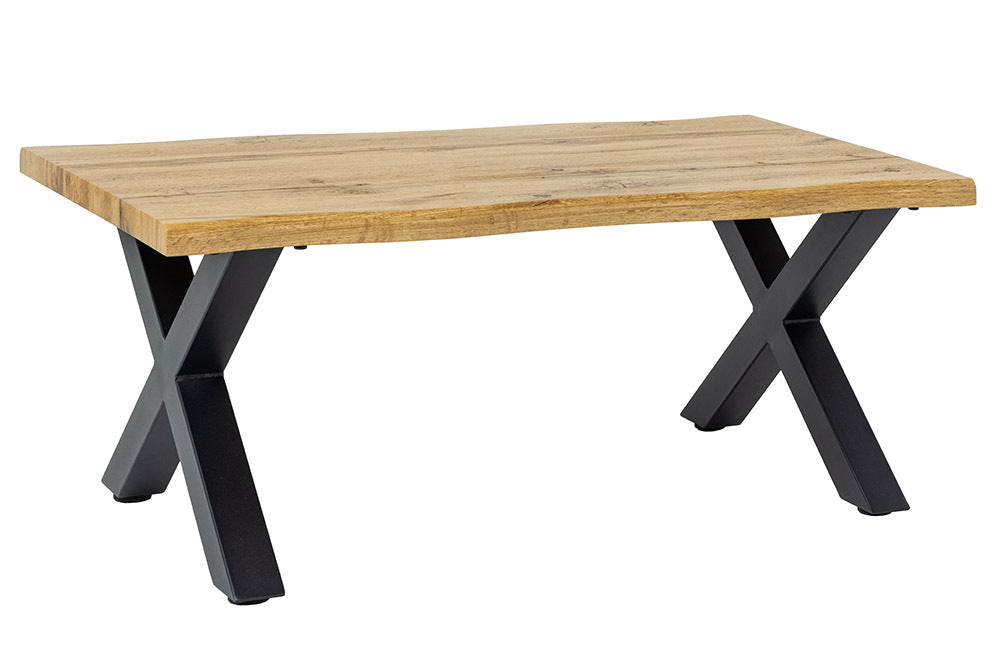 Wildeiche-Design Couchtisch OAKLAND 90cm Metallgestell Baumkante