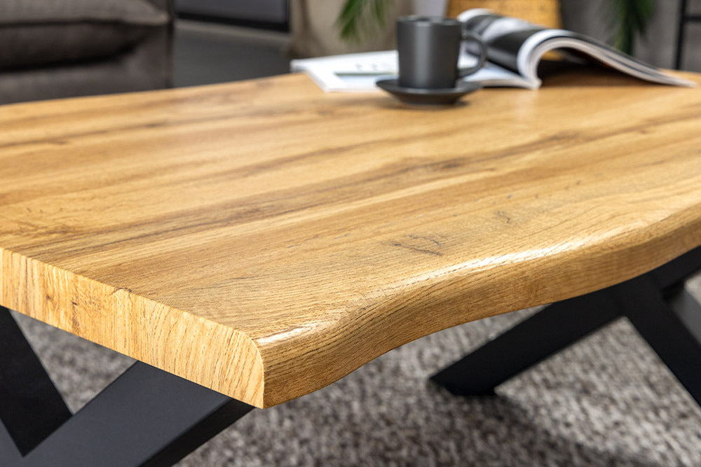 Wildeiche-Design Couchtisch OAKLAND 90cm Metallgestell Baumkante