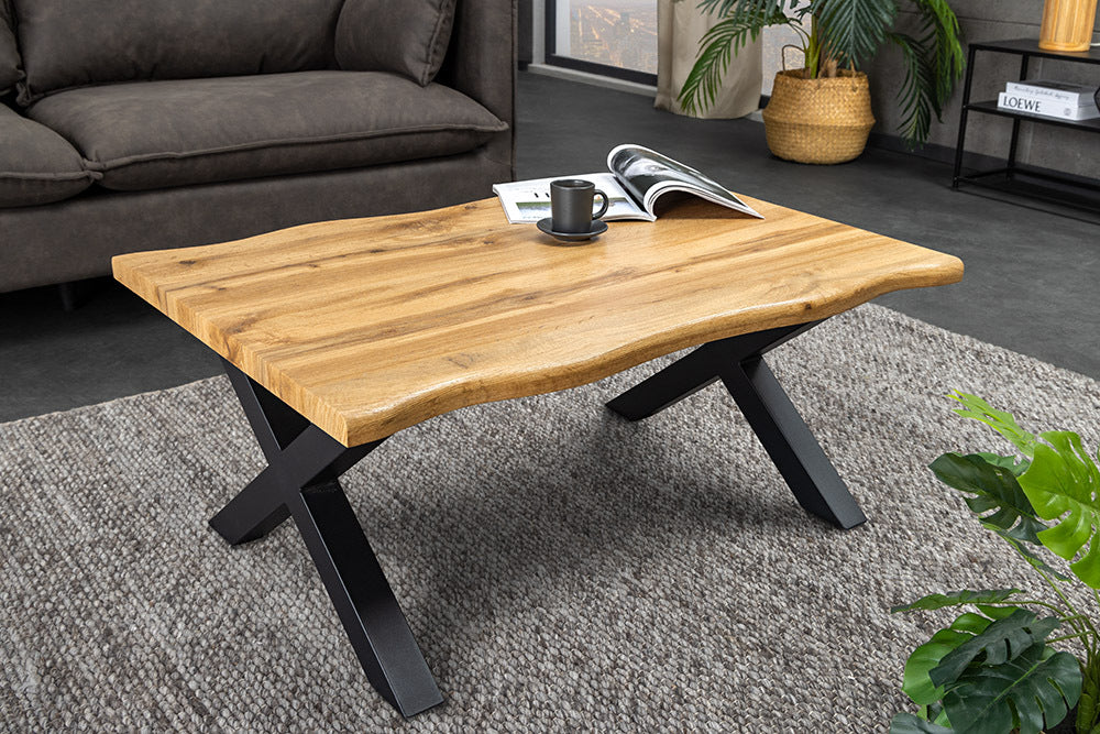 Wildeiche-Design Couchtisch OAKLAND 90cm Metallgestell Baumkante