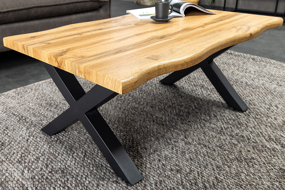 Wildeiche-Design Couchtisch OAKLAND 90cm Metallgestell Baumkante