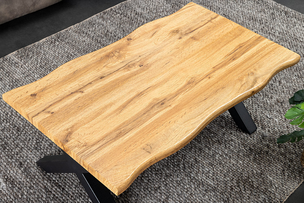 Wildeiche-Design Couchtisch OAKLAND 90cm Metallgestell Baumkante