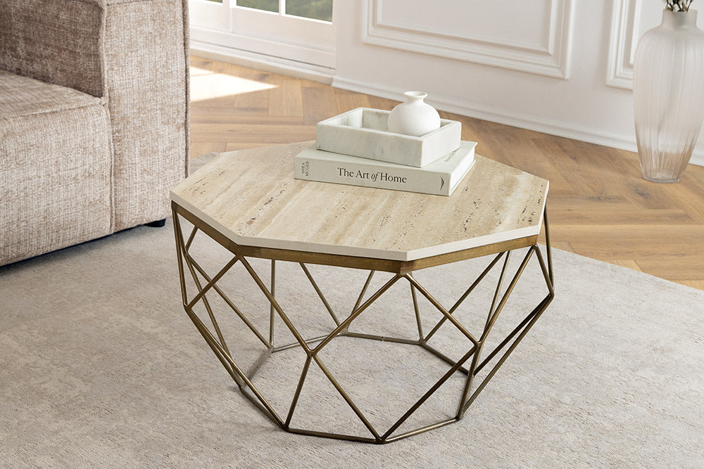 Exklusiver Couchtisch BIJOUX ca.70cm beige Travertin Handarbeit