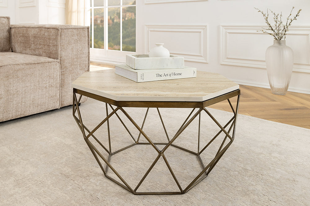 Exklusiver Couchtisch BIJOUX ca.70cm beige Travertin Handarbeit