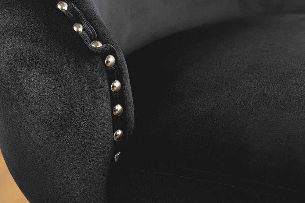 Edler Stuhl LEON Samt schwarz Löwenkopf Nieten Chesterfield