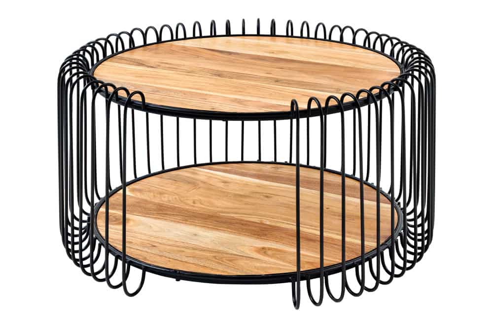Moderner Massivholz Couchtisch PRAWDA 70cm Akazie natur Eisengestell