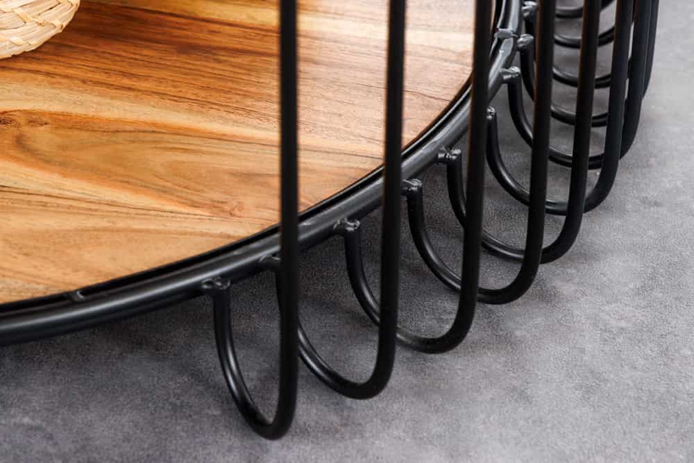 Moderner Massivholz Couchtisch PRAWDA 70cm Akazie natur Eisengestell