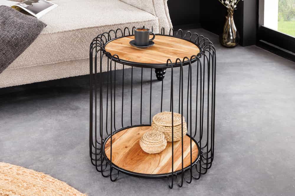 Moderner Beistelltisch PRAWDA 50cm Akazie natur Eisengestell