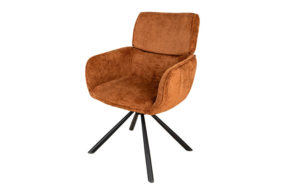Retro Drehstuhl UNICO rost-braun Chenille schwarzes Metallgestell