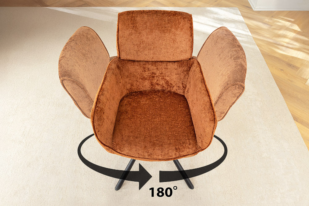 Retro Drehstuhl UNICO rost-braun Chenille schwarzes Metallgestell