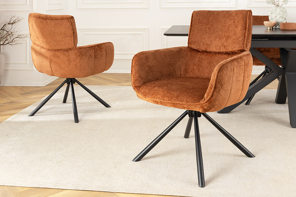 Retro Drehstuhl UNICO rost-braun Chenille schwarzes Metallgestell