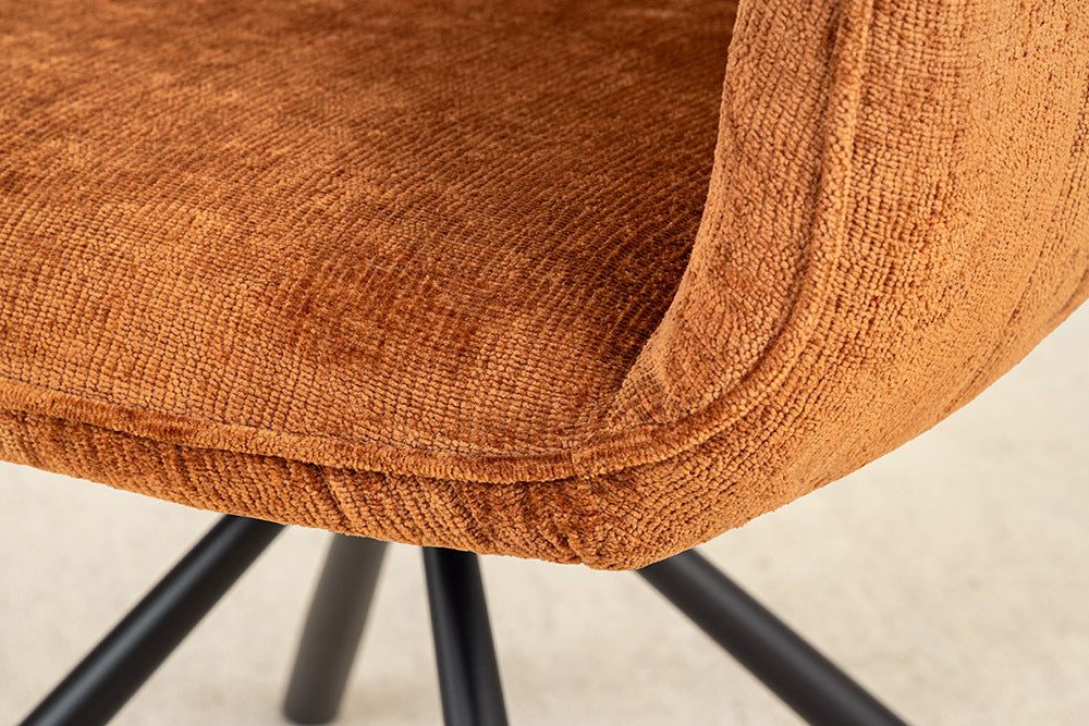 Retro Drehstuhl UNICO rost-braun Chenille schwarzes Metallgestell