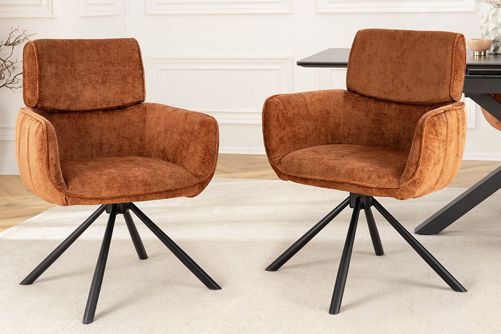 Retro Drehstuhl UNICO rost-braun Chenille schwarzes Metallgestell