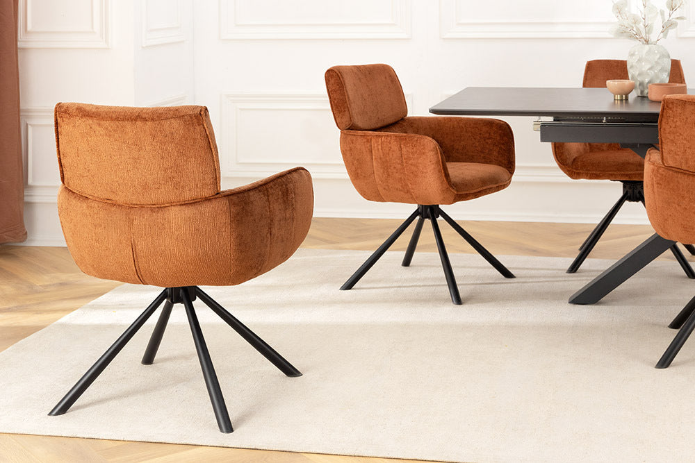 Retro Drehstuhl UNICO rost-braun Chenille schwarzes Metallgestell