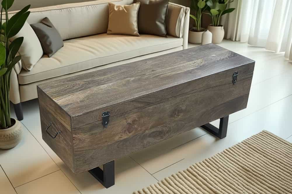 Industrial Couchtisch FABRICA 115cm braun Mangoholz Truhe