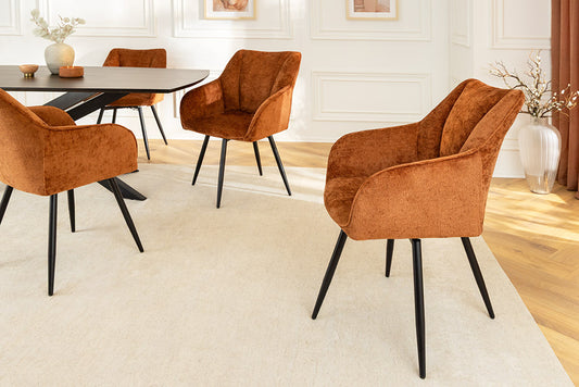 Retro Drehstuhl PAPILLON rost-braun Chenille Metallgestell Armlehne