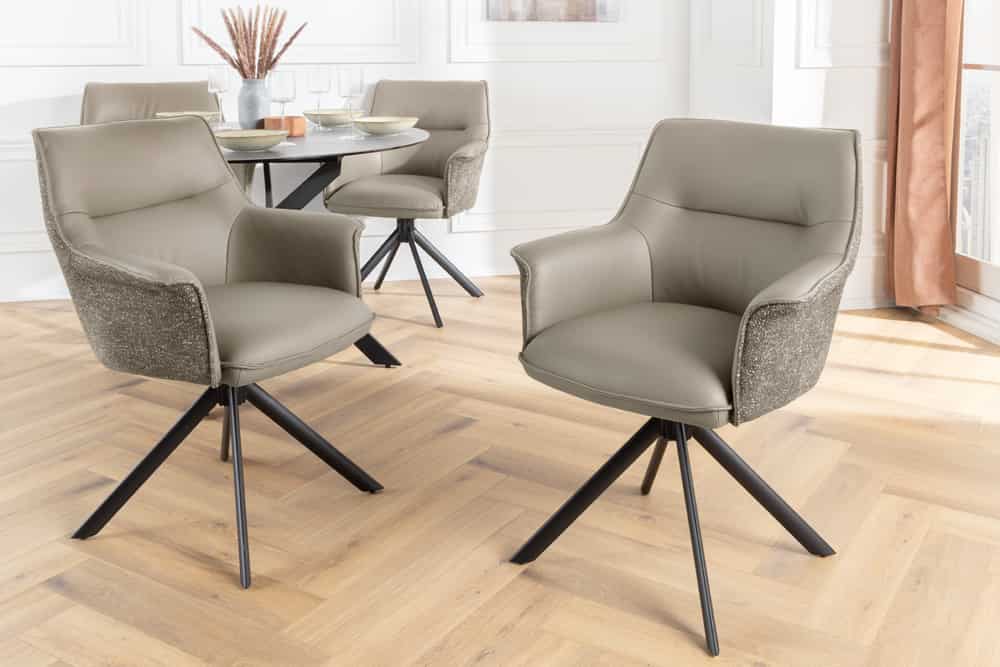 Drehbarer Echtleder Stuhl GEORGE taupe mit Armlehne Strukturstoff