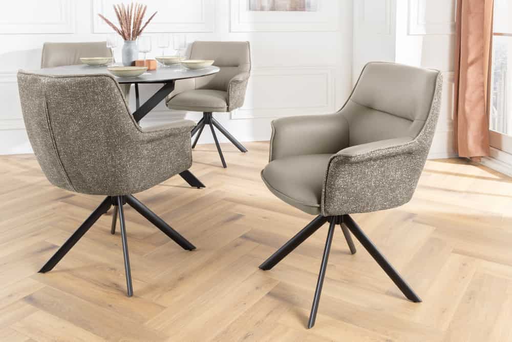 Drehbarer Echtleder Stuhl GEORGE taupe mit Armlehne Strukturstoff