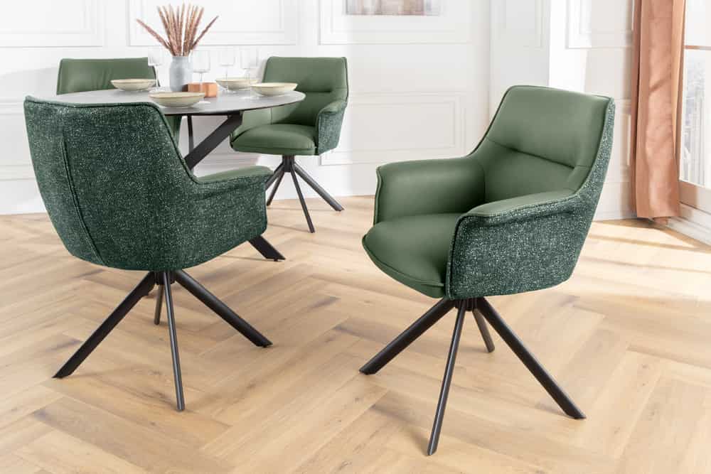 Drehbarer Echtleder Stuhl GEORGE grün mit Armlehne Strukturstoff – LebensWohnArt