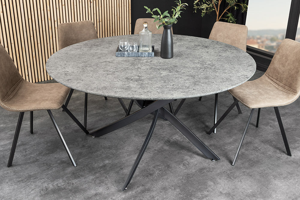 Design Esstisch TULUP rund 120cm grau Beton-Optik Metallbeine
