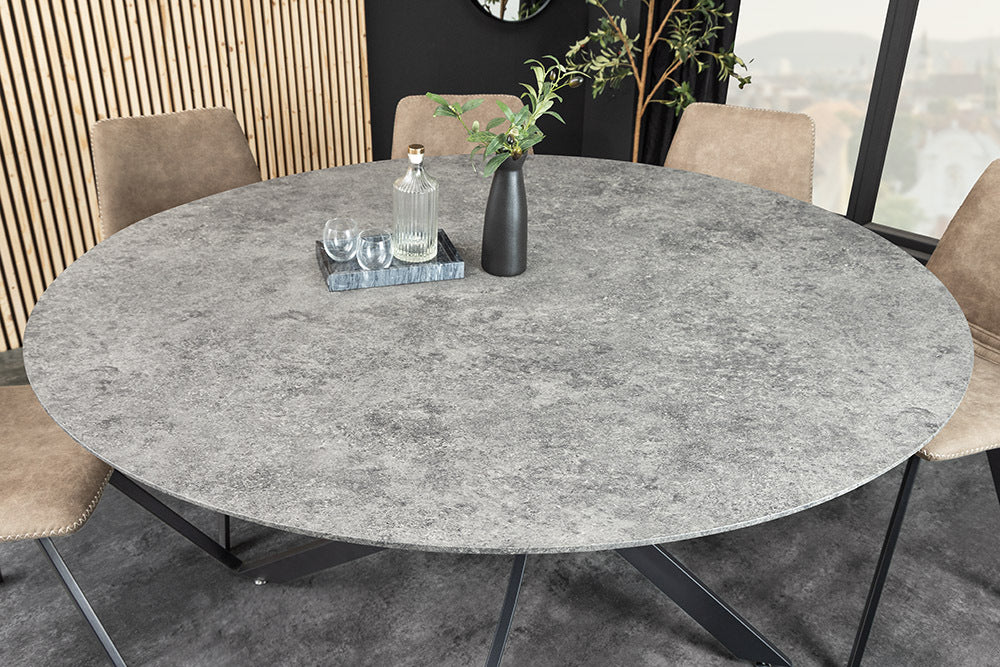 Design Esstisch TULUP rund 120cm grau Beton-Optik Metallbeine