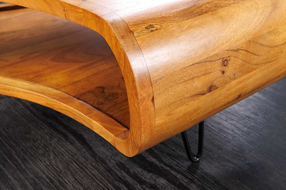 Design Couchtisch LIVE-RANIC 70cm braun Akazienholz mit Stauraum