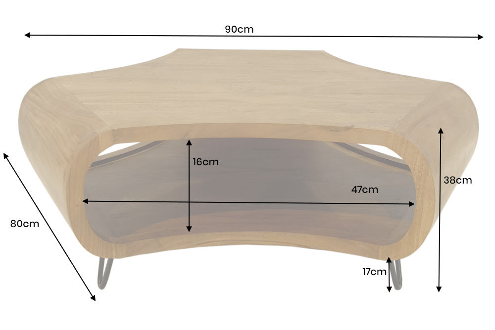 Design Couchtisch LIVE-RANIC 90cm braun Akazienholz mit Stauraum