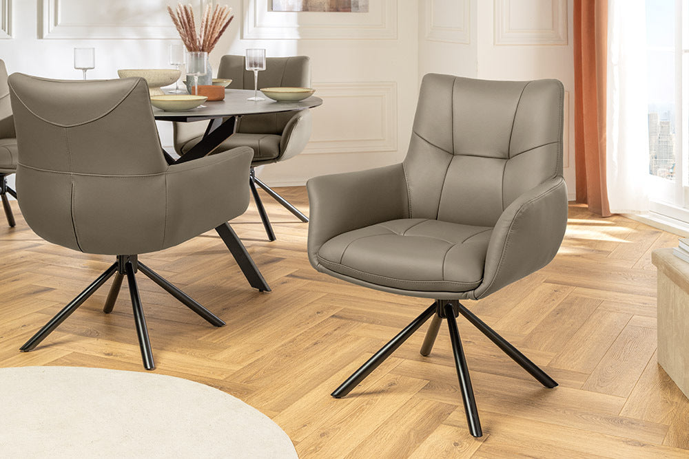Drehbarer 360° Echtleder Stuhl SIGN taupe Federkern mit Armlehne