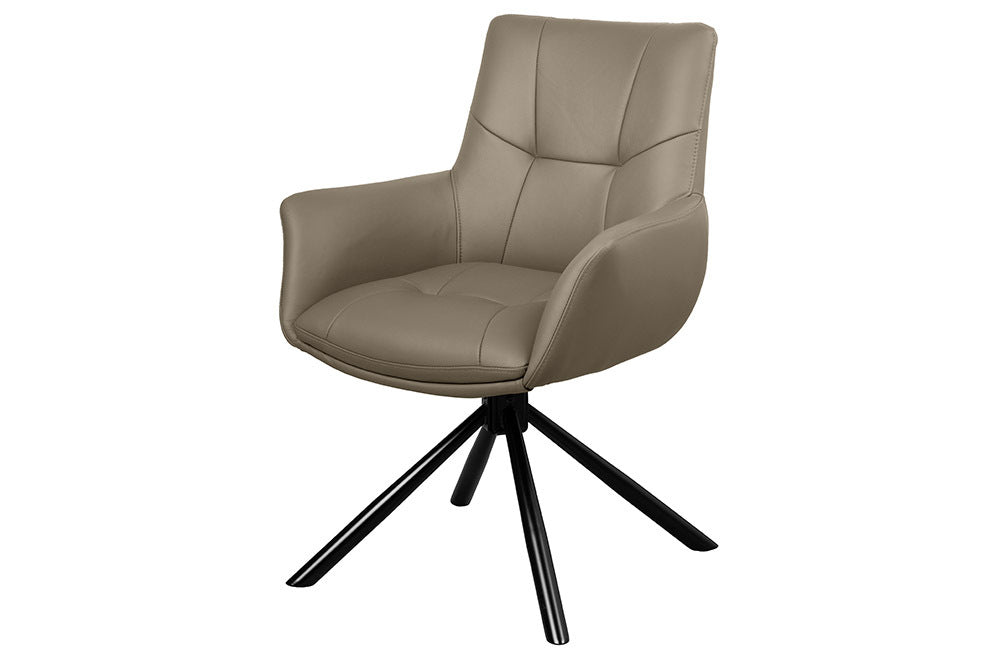 Drehbarer 360° Echtleder Stuhl SIGN taupe Federkern mit Armlehne