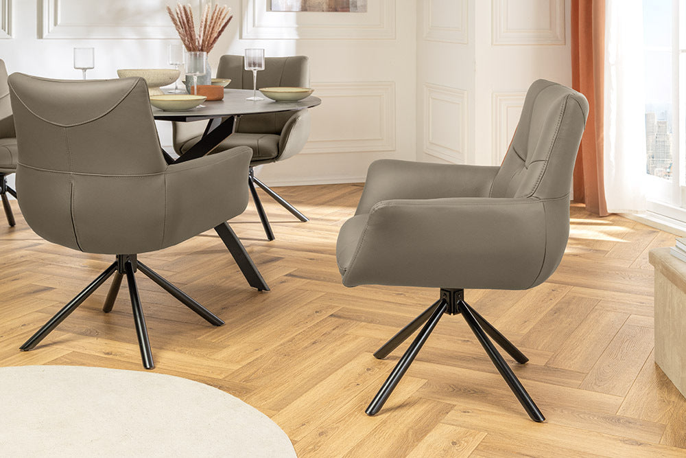 Drehbarer 360° Echtleder Stuhl SIGN taupe Federkern mit Armlehne