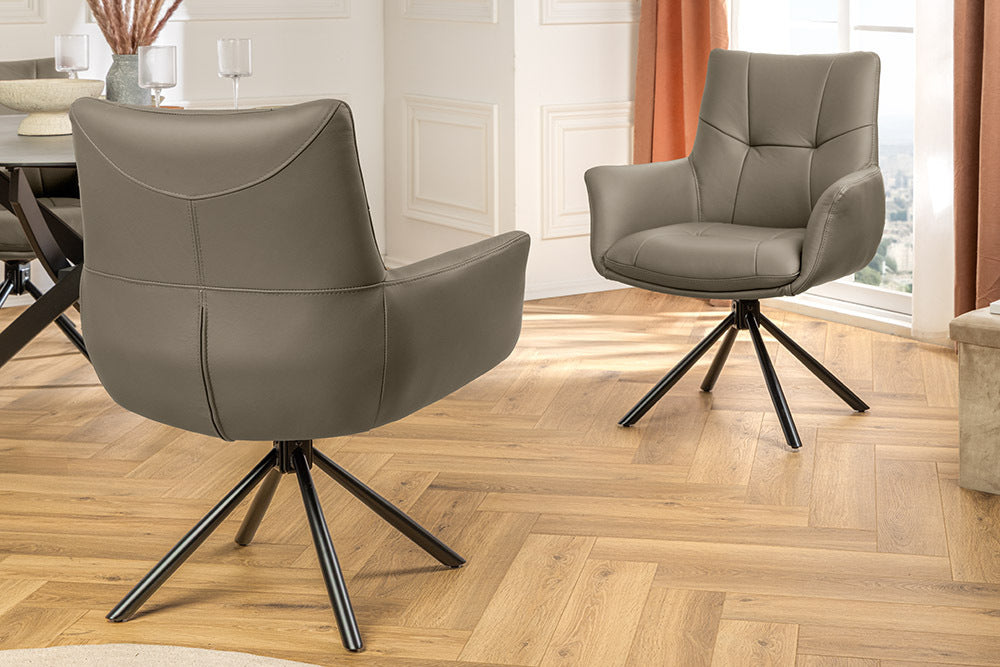 Drehbarer 360° Echtleder Stuhl SIGN taupe Federkern mit Armlehne