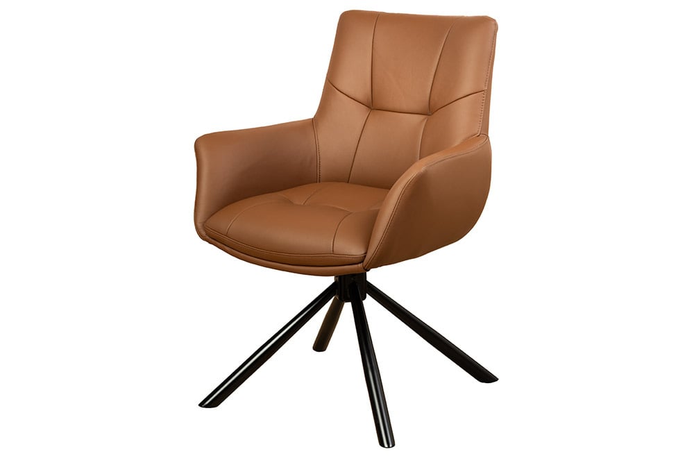 Drehbarer 360° Echtleder Stuhl SIGN cognac Federkern mit Armlehne
