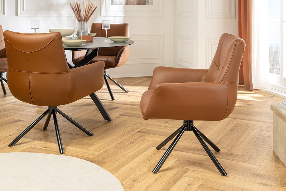 Drehbarer 360° Echtleder Stuhl SIGN cognac Federkern mit Armlehne