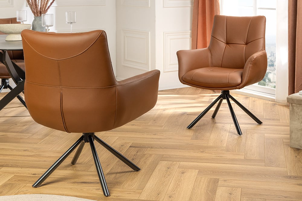 Drehbarer 360° Echtleder Stuhl SIGN cognac Federkern mit Armlehne