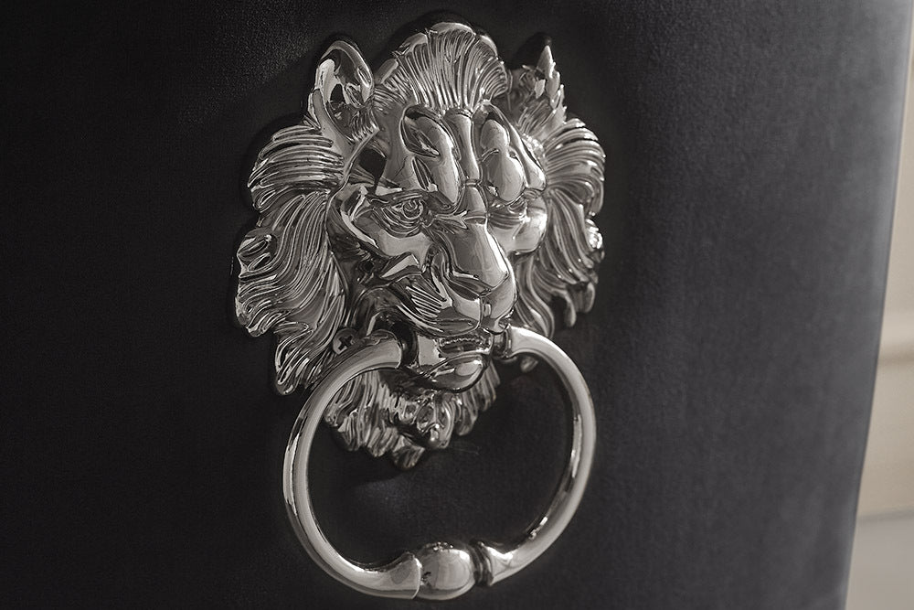Edler Stuhl LION Samt schwarz Löwenkopf Edelstahl Hochlehner