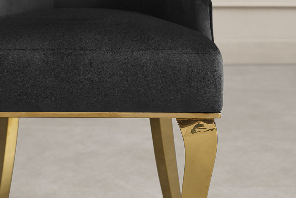 Edler Stuhl LION Samt schwarz Löwenkopf gold Edelstahl