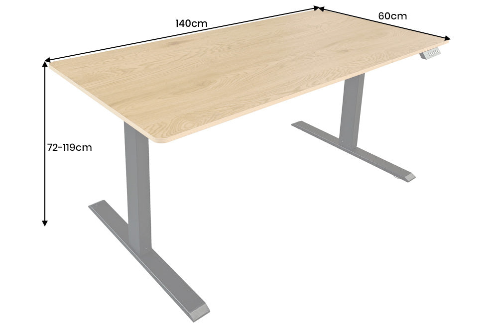 Höhenverstellbarer Schreibtisch KANTOR 140cm Eiche Metall
