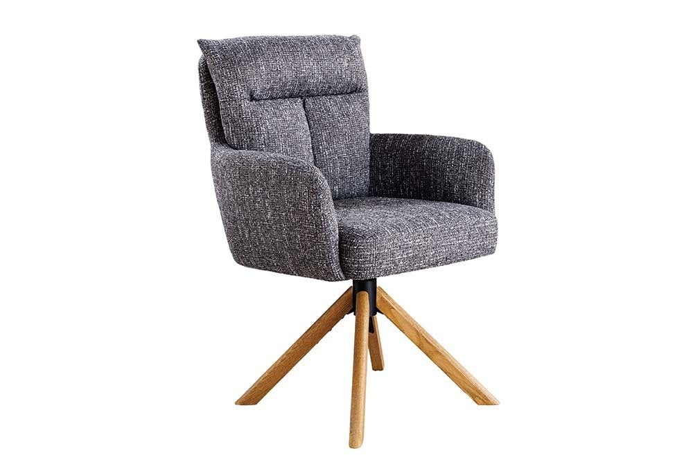 Drehbarer Stuhl CHARLES grau Strukturstoff Eichenholz