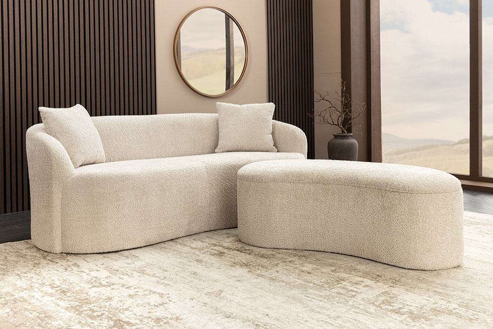 Design Polsterbank ARCO 120cm champagner beige Bouclé Sitzbank