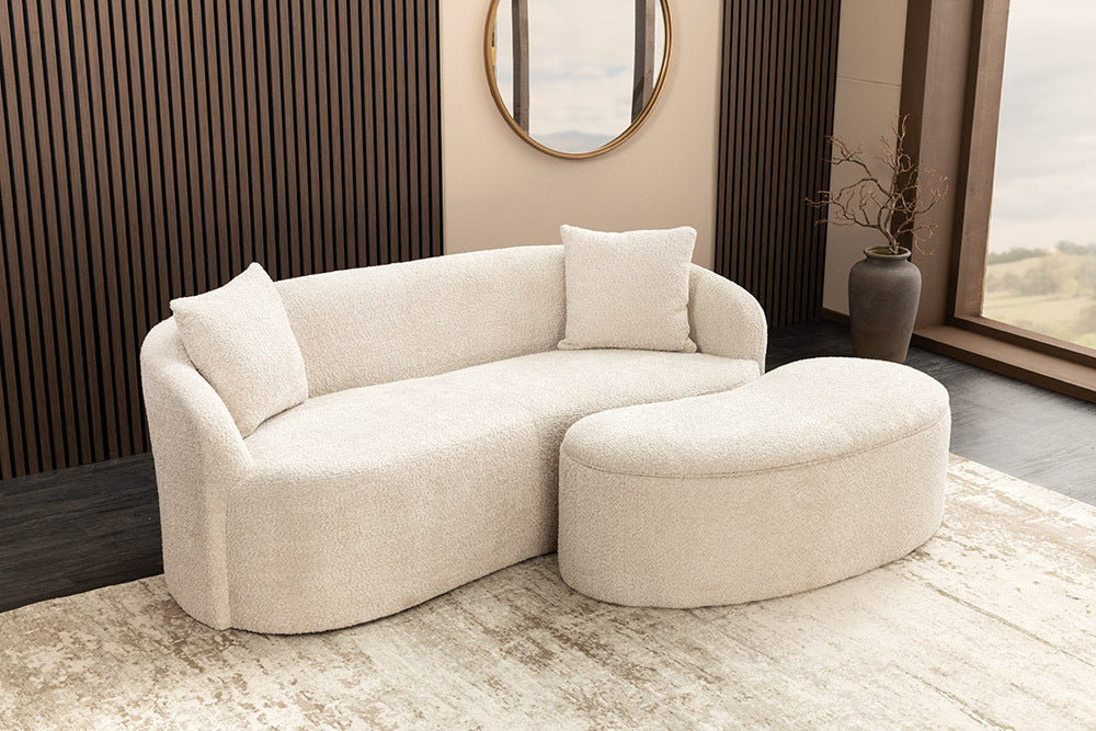 Design Sofa ARCO champagner beige 2-Sitzer Bouclé 180cm Federkern