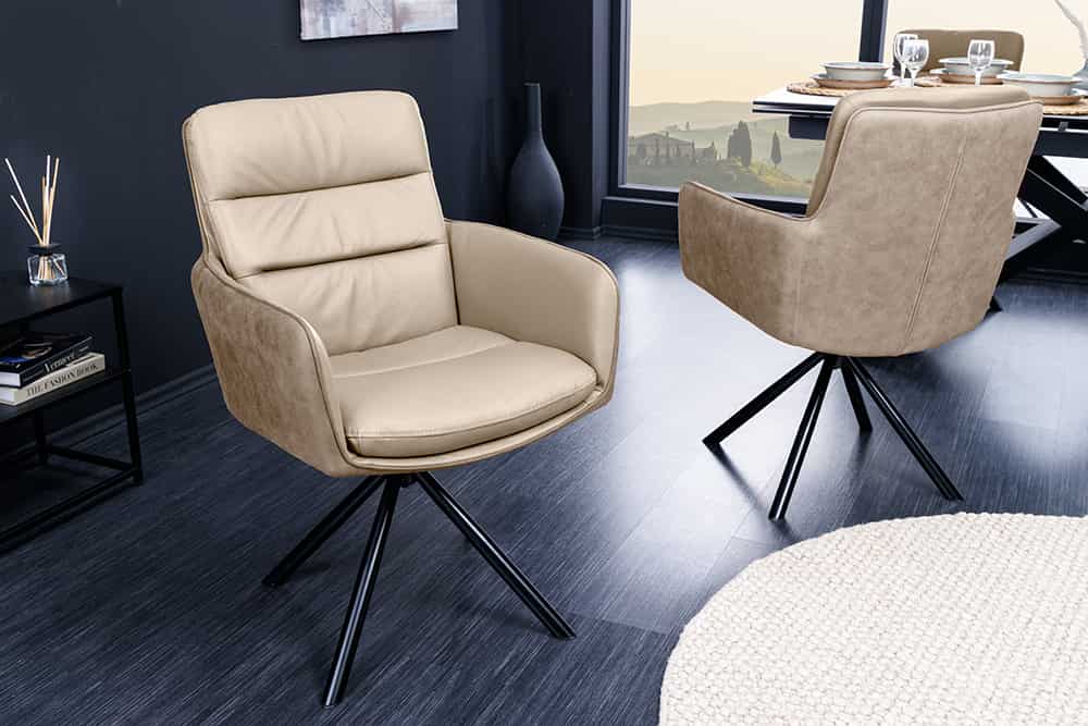 Bequemer Drehstuhl CHARLES III beige Echtleder sand Mikrofaser